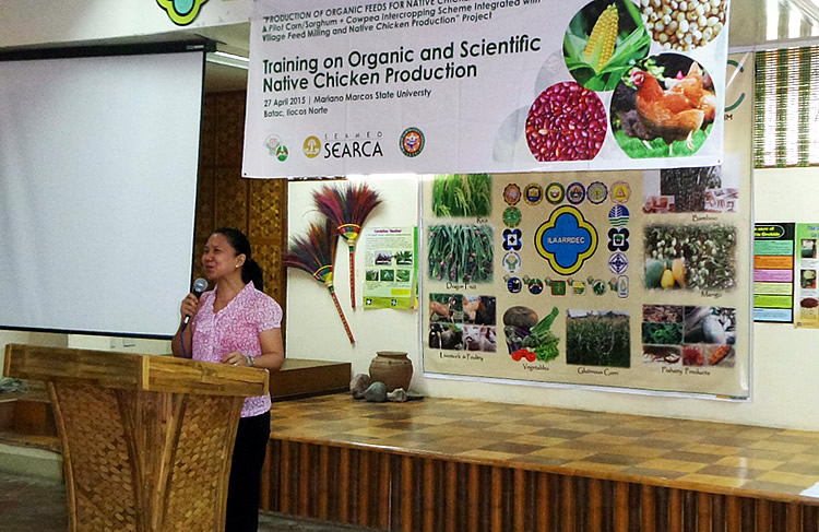 Dr. Marilou P. Lucas, MMSU Research Director for Research and Development Extension, gives the welcome remarks on behalf of Dr. Nathaniel R. Alibuyog, MMSU Vice President for Research and Extension.